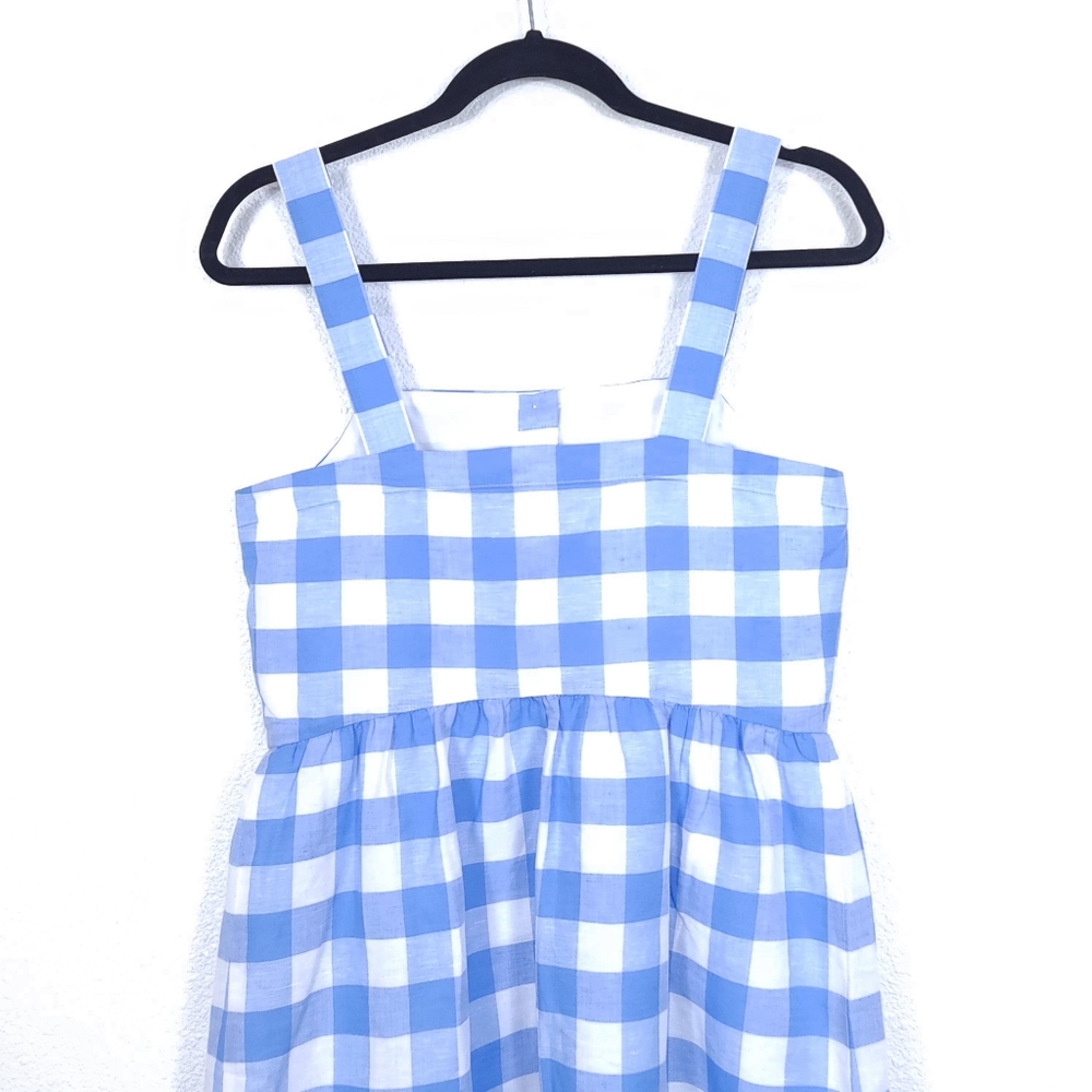 J.CREW Factory Gingham Button Front Linen Blend Mini Blue Dress - Picture 11 of 13